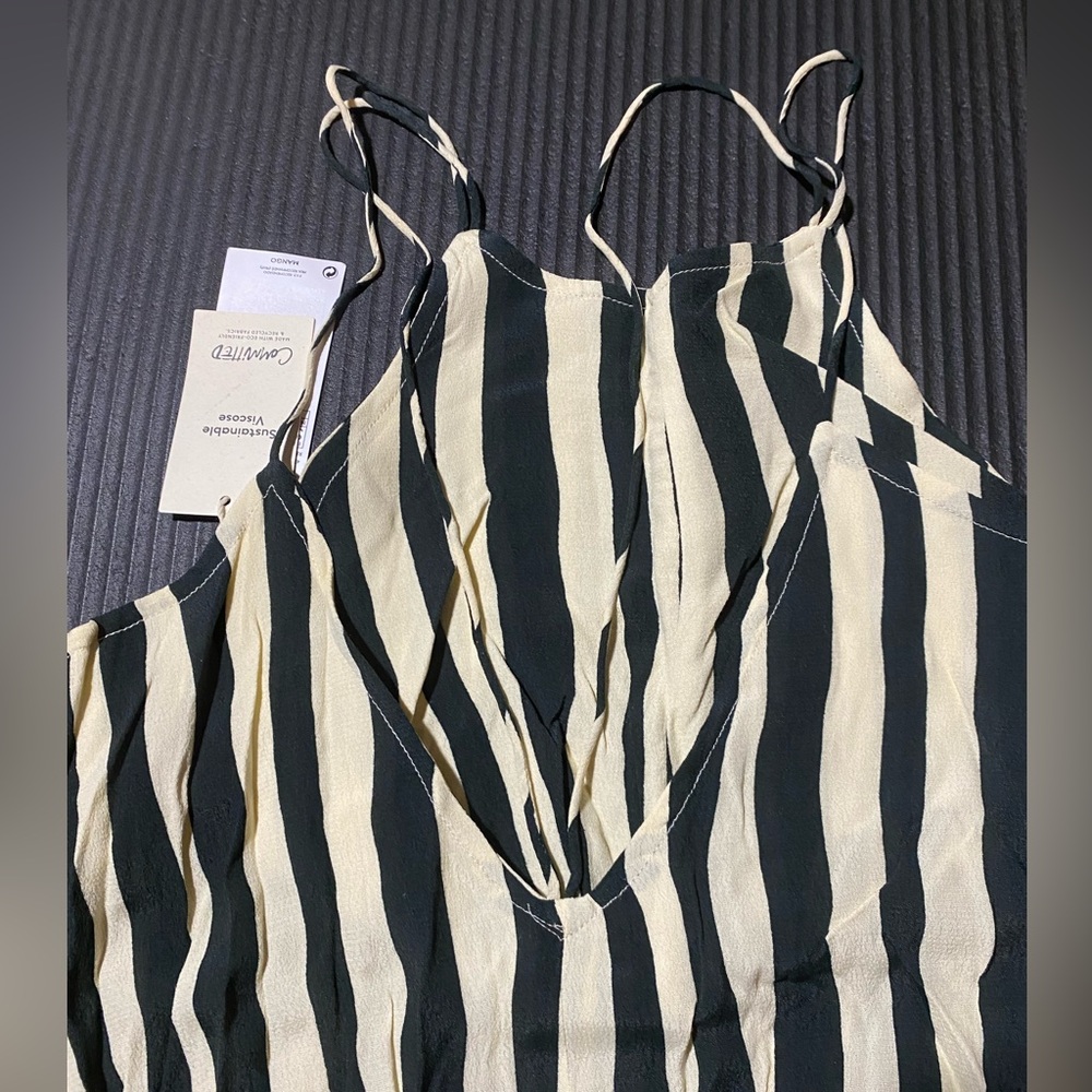 Mango S jumpsuit black and cream stripes